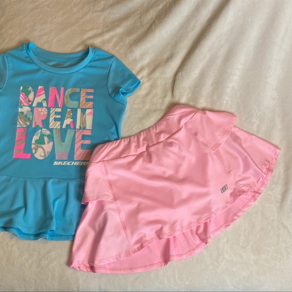 NWOT Skechers Large L girls set peplum tee and skort